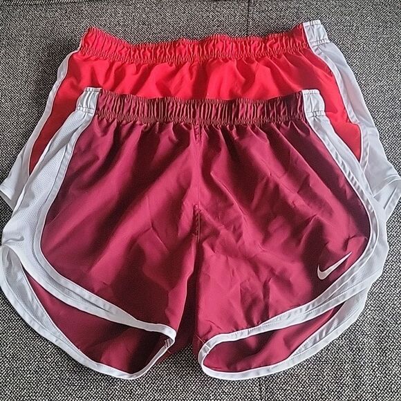 NEW 2 PAIRS NIKE Dri Fit Shorts Bundle Red Burgundy M L Track Running Volley - Picture 1 of 13